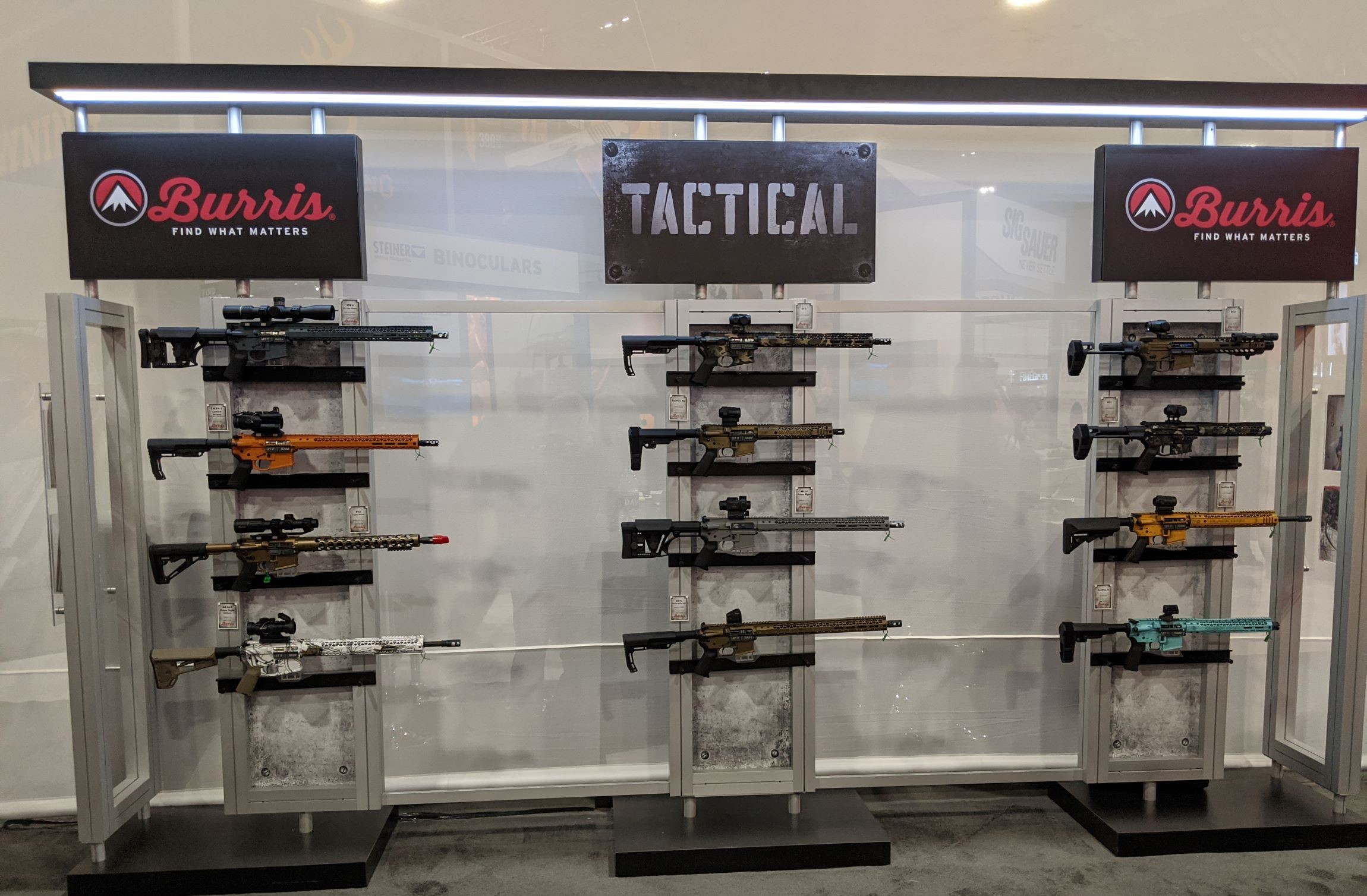 Rifles on display in a firearms dealership