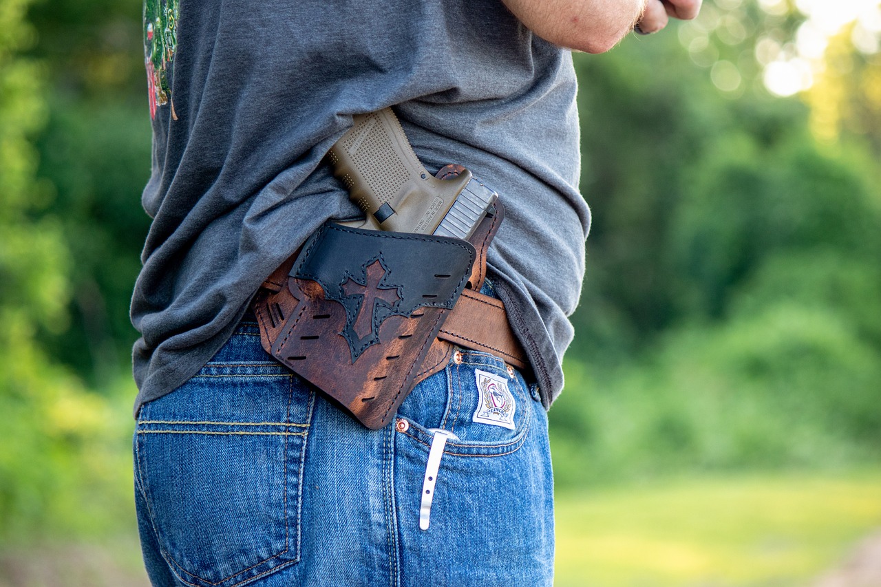 A holstered concealed gun