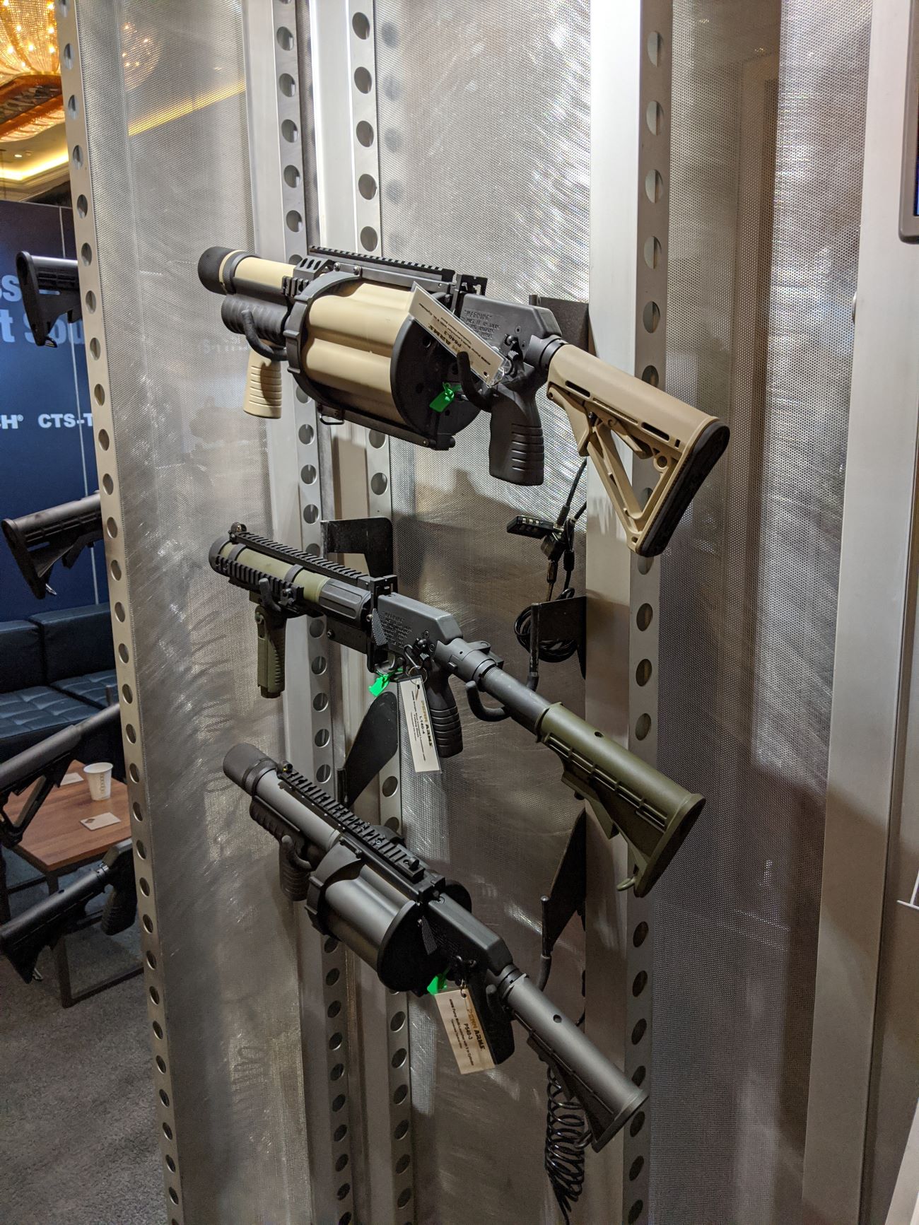 Lethal semiautomatic weapons on display